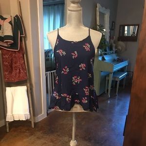 Navy Blue & Pink Floral Blouse